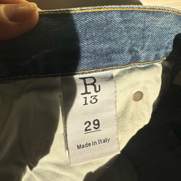 R13 Blue Relaxed Fit Jeans with Vintage Distressing